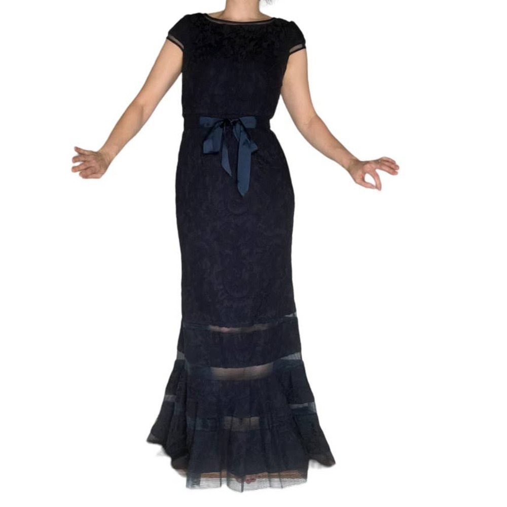 Adrianna Papell navy floral lace overlay dress size 12